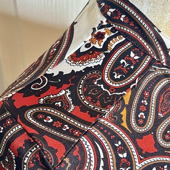 Cache Print Blouse Sz M Brown White Multicolor Button Down Snaps Long Sleeves - Picture 6 of 8